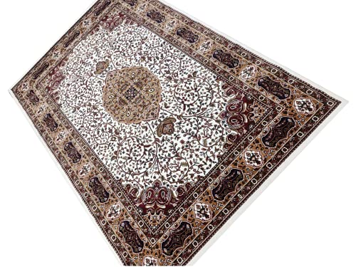Prince Carpets Floral Design Soft Plushy Carpets for Home Bedroom Hall and Living Room (White, 5 x 7)