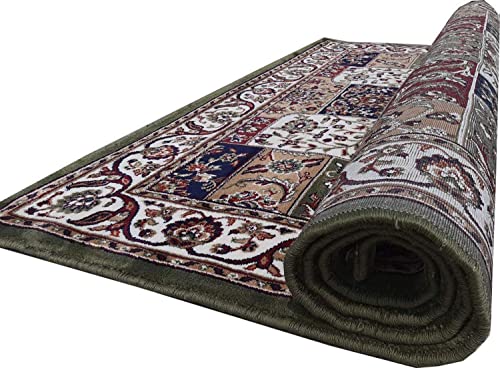 Prince Carpets Kashmiri Supersoft Wool Blend Persian Carpet for Living Room Bedroom Dining Room Hall with 15mm Thickness Non Slip Washable Carpet Green Color 6 x 9 feet