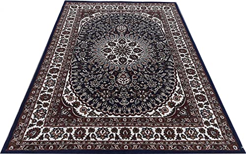 Prince Carpets Kashmiri Supersoft Wool Blend Persian Carpet for Living Room Bedroom Dining Room Hall with 15mm Thickness Non Slip Washable Carpet Blue Color 9 x 12 feet