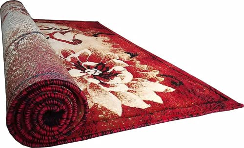 Prince Carpets Embossed Carved Supersoft Wool Blend Modern Design Carpets for Living Room Home Bedroom Drawing Room Hall with 1 inch Thickness Red Color 5 x 7 feet