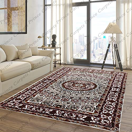 Prince Carpets Kashmiri Supersoft Wool Blend Persian Carpet for Living Room Bedroom Dining Room Hall with 15mm Thickness Non Slip Washable Carpet White Color 3 x 5 feet