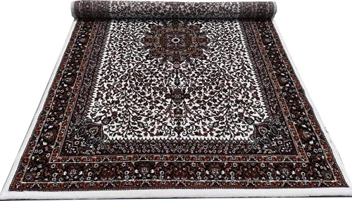 Prince Carpets Kashmiri Supersoft Wool Blend Persian Design Carpet for Living Room Bedroom Drawing Room Hall Anti Slip Backing Thick Washable Carpet White Color 4 x 6 feet
