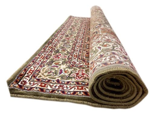 Prince Carpets Kashmiri Supersoft Wool Blend Persian Carpet for Living Room Bedroom Dining Room Hall with 15mm Thickness Non Slip Washable Carpet Green Color 6 x 9 feet