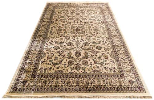 Prince Carpets Supersoft Kashmiri Silk Luxury Persian Design Anti Skid Backing Washable Carpets for Living Room Bedroom Drawing Room Hall Home Cream Color 9 x 12 feet
