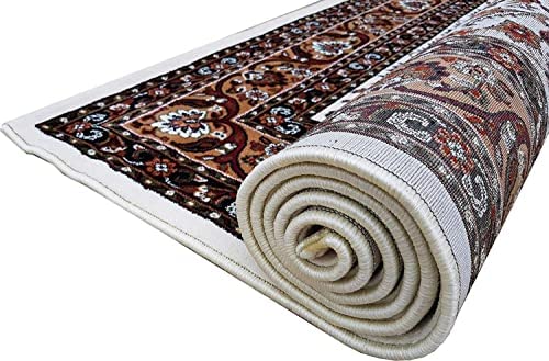 Prince Carpets Kashmiri Supersoft Wool Blend Persian Carpet for Living Room Bedroom Dining Room Hall with 15mm Thickness Non Slip Washable Carpet White Color 5 x 7 feet