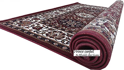 Prince Carpets Kashmiri Supersoft Wool Blend Persian Carpet for Living Room Bedroom Dining Room Hall with 15mm Thickness Non Slip Washable Carpet Maroon Color 8 x 11 feet