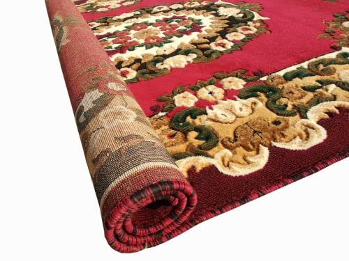 Prince Carpets Embossed Carved Supersoft Wool Blend Modern Design Carpets for Living Room Home Bedroom Drawing Room Hall with 1 inch Thickness Red Color 4 x 5 feet