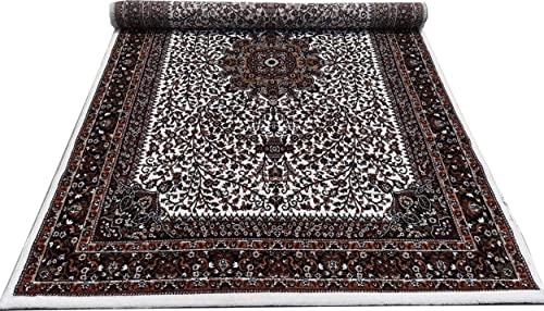 Prince Carpets Kashmiri Supersoft Wool Blend Persian Carpet for Living Room Bedroom Dining Room Hall with 15mm Thickness Non Slip Washable Carpet White Color 3 x 5 feet