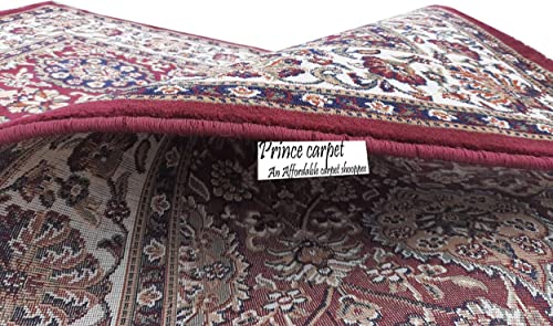 Prince Carpets Kashmiri Supersoft Wool Blend Persian Carpet for Living Room Bedroom Dining Room Hall with 15mm Thickness Non Slip Washable Carpet Maroon Color 8 x 11 feet