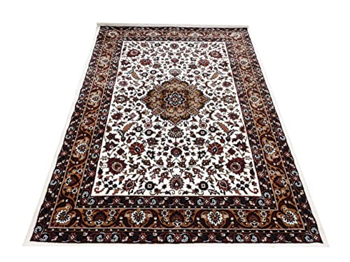 Prince Carpets Embossed Carved Supersoft Wool Blend Modern Design Carpets for Living Room Home Bedroom Drawing Room Hall with 1 inch Thickness White Color 5 x 7 feet