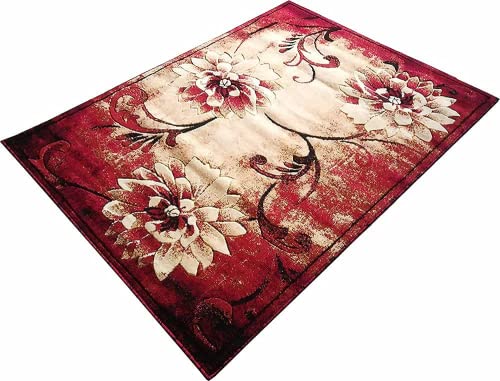 Prince Carpets Embossed Carved Supersoft Wool Blend Modern Design Carpets for Living Room Home Bedroom Drawing Room Hall with 1 inch Thickness Red Color 5 x 7 feet
