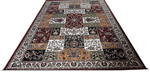 Prince Carpets Kashmiri Persian Design Supersoft Wool Blend Carpets for Living Room Anti Skid Backing Washable Carpet Maroon Color 8 x 11 feet