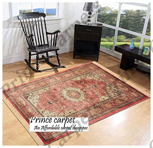 Prince Carpets Supersoft Kashmiri Silk Luxury Persian Design Anti Skid Backing Washable Carpets for Living Room Bedroom Drawing Room Hall Home Pink Color 5 x7 feet