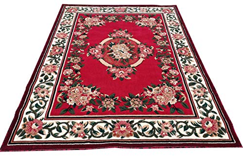 Prince Carpets Embossed Carved Supersoft Wool Blend Modern Design Carpets for Living Room Home Bedroom Drawing Room Hall with 1 inch Thickness Red Color 6 x 8 feet