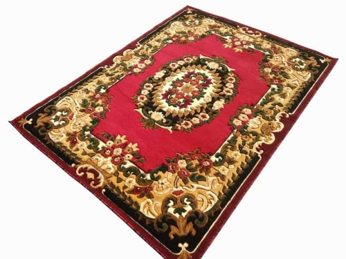 Prince Carpets Embossed Carved Supersoft Wool Blend Modern Design Carpets for Living Room Home Bedroom Drawing Room Hall with 1 inch Thickness Red Color 4 x 5 feet