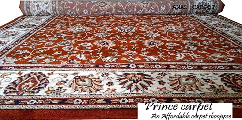 Prince Carpets Kashmiri Supersoft Wool Blend Persian Carpets for Living Room1 inch Thickness Washable Carpet Rust Color 8 x 11 feet
