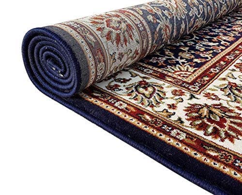 Prince Carpets Kashmiri Supersoft Wool Blend Persian Carpet for Living Room Bedroom Dining Room Hall with 15mm Thickness Non Slip Washable Carpet Blue Color 9 x 12 feet