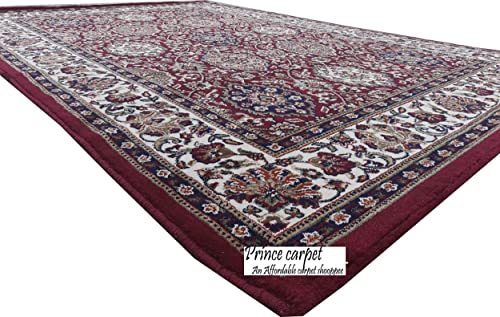 Prince Carpets Kashmiri Supersoft Wool Blend Persian Carpet for Living Room Bedroom Dining Room Hall with 15mm Thickness Non Slip Washable Carpet Maroon Color 8 x 11 feet