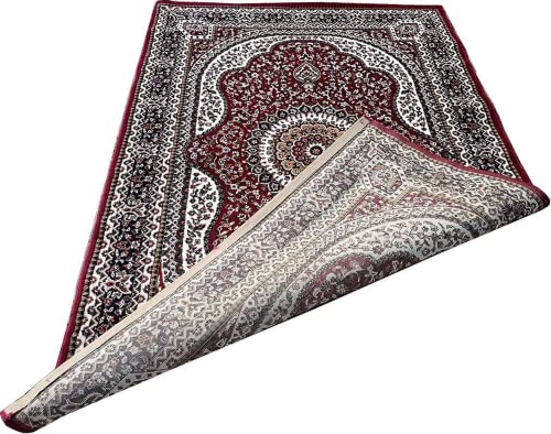 Prince Carpets Kashmiri Supersoft Wool Blend Persian Design Carpet for Living Room Bedroom Dining Room Hall with 1 inch Thickness Anti Skid Backing Washable Carpet Red Color 8 x 11 feet