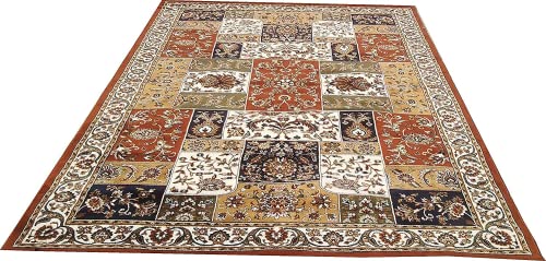 Prince Carpets Kashmiri Supersoft Wool Blend Persian Carpet for Living Room Bedroom Dining Room Hall with 15mm Thickness Non Slip Washable Carpet Rust Color 9 x 12 feet
