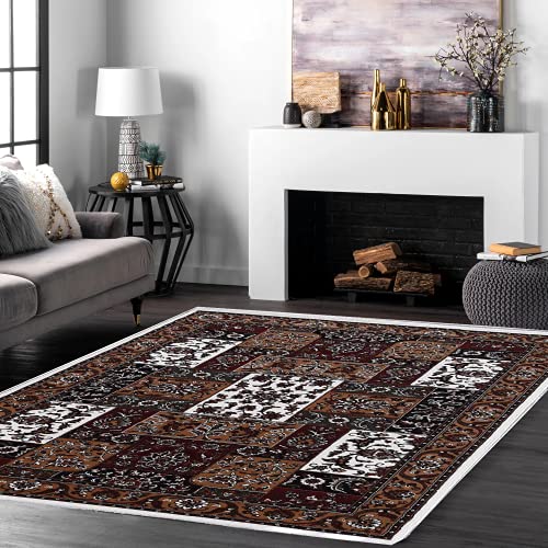 Prince Carpets Kashmiri Supersoft Wool Blend Persian Design Carpet for Living Room Bedroom Drawing Room Hall Anti Slip Backing Thick Washable Carpet White Color 5 x 7 feet