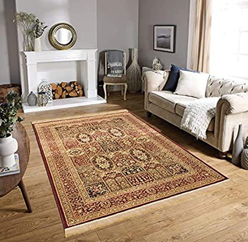 Prince Carpets Supersoft Kashmiri Silk Luxury Persian Design Anti Skid Backing Washable Carpets for Living Room Bedroom Drawing Room Hall Home Maroon Color 5 x7 feet