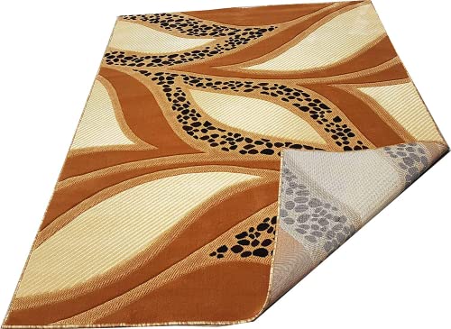 Prince Carpets Embossed Carved Supersoft Wool Blend Modern Design Carpets for Living Room Home Bedroom Drawing Room Hall with 1 inch Thickness Gold Color 6 x 8 feet