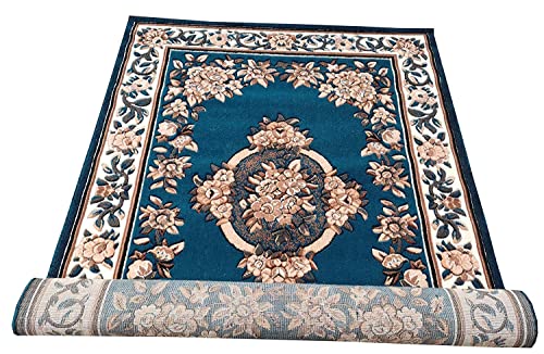 Prince Carpets Supersoft Wool Blend Carpets for Living Room Blue Color 4 feet x 5 feet