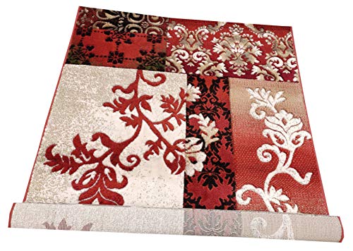 Prince Carpets Embossed Carved Supersoft Wool Blend Modern Design Carpets for Living Room Home Bedroom Drawing Room Hall with 1 inch Thickness Red Color 4 x 6 feet