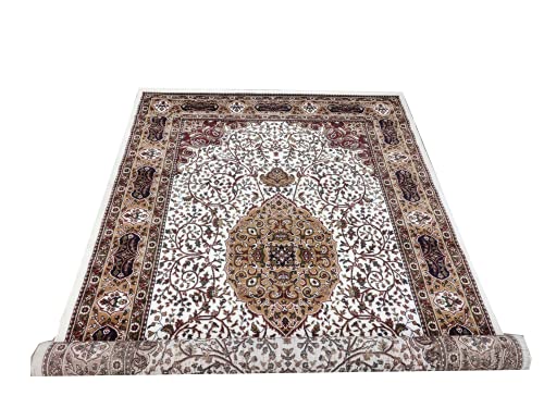 Prince Carpets Floral Design Soft Plushy Carpets for Home Bedroom Hall and Living Room (White, 5 x 7)
