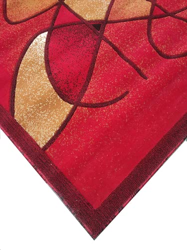 Prince Carpets Embossed Carved Supersoft Wool Blend Modern Design Carpets for Living Room Home Bedroom Drawing Room Hall with 1 inch Thickness Red Color 5 x 7 feet