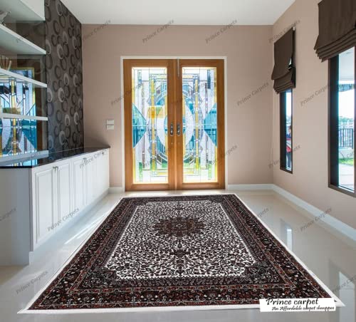 Prince Carpets Kashmiri Supersoft Wool Blend Persian Carpet for Living Room Bedroom Dining Room Hall with 15mm Thickness Non Slip Washable Carpet White Color 3 x 5 feet