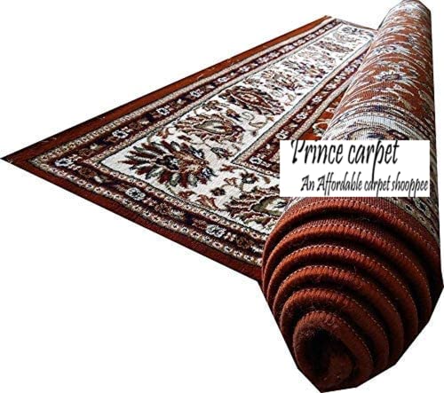 Prince Carpets Kashmiri Supersoft Wool Blend Persian Design Carpet for Living Room Bedroom Drawing Room Hall Anti Slip Backing Thick Washable Carpet Rust Color 4 x 6 feet