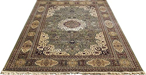 Prince Carpets Supersoft Kashmiri Silk Luxury Persian Design Anti Skid Backing Washable Carpets for Living Room Bedroom Drawing Room Hall Home Green Color 9 x 12 feet