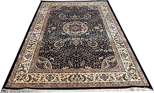 Prince Carpets Supersoft Kashmiri Silk Luxury Persian Design Anti Skid Backing Washable Carpets for Living Room Bedroom Drawing Room Hall Home Black Color 2 x 6 feet