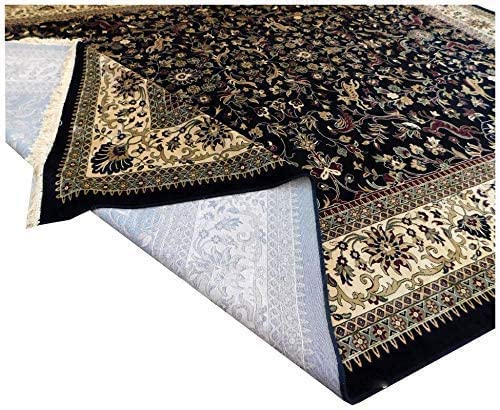 Prince Carpets Supersoft Kashmiri Silk Luxury Persian Design Anti Skid Backing Washable Carpets for Living Room Bedroom Drawing Room Hall Home Black Color 9 x 12 feet
