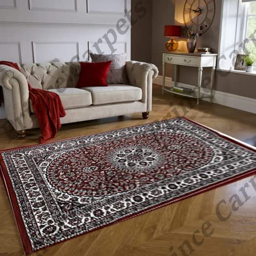 Prince Carpets Kashmiri Supersoft Wool Blend Persian Carpet for Living Room Bedroom Dining Room Hall with 15mm Thickness Non Slip Washable Carpet Rust Color 9 x 12 feet