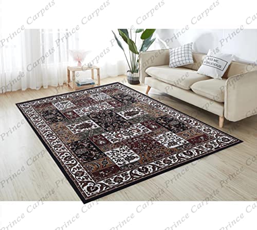 Prince Carpets Kashmiri Supersoft Wool Blend Persian Carpet for Living Room Bedroom Dining Room Hall with 15mm Thickness Non Slip Washable Carpet Blue Color 3 x 5 feet