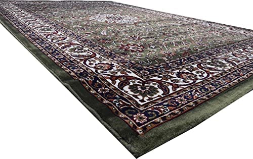 Prince Carpets Kashmiri Supersoft Wool Blend Persian Carpet for Living Room Bedroom Dining Room Hall with 15mm Thickness Non Slip Washable Carpet Green Color 6 x 9 feet