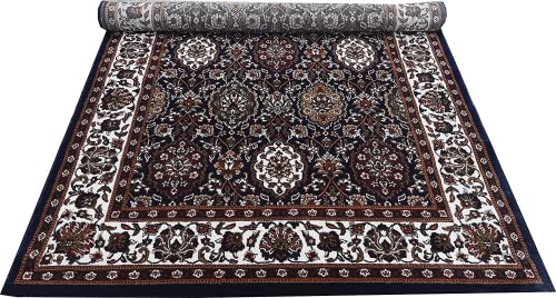 Prince Carpets Kashmiri Supersoft Wool Blend Persian Carpet for Living Room Bedroom Dining Room Hall with 15mm Thickness Non Slip Washable Carpet Blue Color 9 x 12 feet