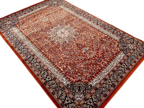 Prince Carpets Kashmiri Supersoft Wool Blend Persian Carpet for Living Room Bedroom Dining Room Hall with 15mm Thickness Non Slip Washable Carpet Rust Color 5 x 7 feet