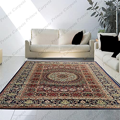 Prince Carpets Kashmiri Supersoft Wool Blend Persian Carpet for Living Room Bedroom Dining Room Hall with 15mm Thickness Non Slip Washable Carpet Blue Color 4 x 6 feet