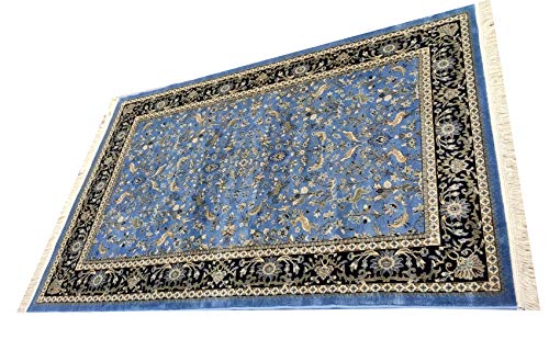 Prince Carpets Supersoft Kashmiri Silk Luxury Persian Design Anti Skid Backing Washable Carpets for Living Room Bedroom Drawing Room Dining Room Hall Home Blue Color 4 x 6 feet