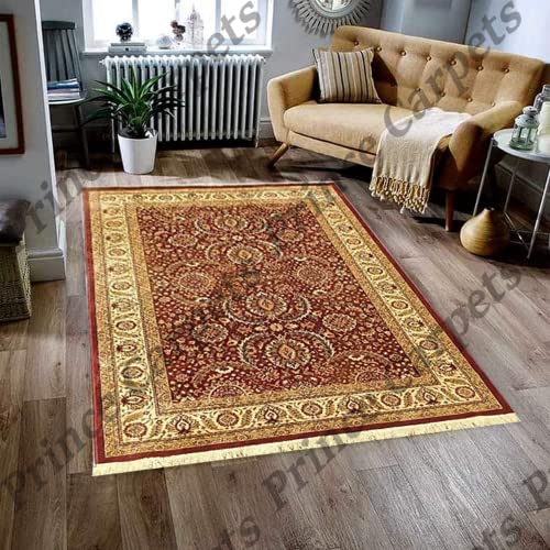 Prince Carpets Supersoft Kashmiri Silk Luxury Persian Design Anti Skid Backing Washable Carpets for Living Room Bedroom Drawing Room Hall Home Cream Color 9 x 12 feet