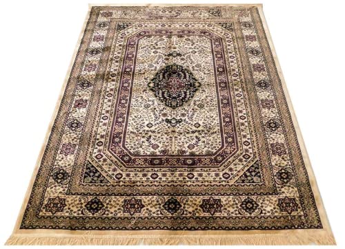 Prince Carpets Supersoft Kashmiri Silk Luxury Persian Design Anti Skid Backing Washable Carpets for Living Room Bedroom Drawing Room Hall Home Cream Color 4 x 6 feet