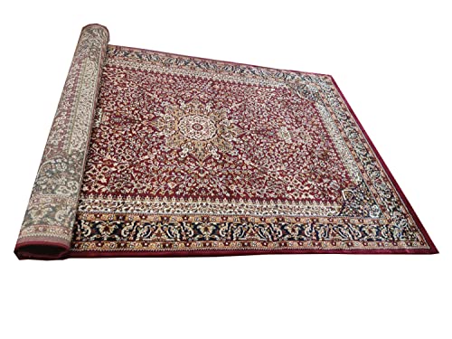 Prince Carpets Kashmiri Supersoft Wool Blend Persian Carpet for Living Room Bedroom Dining Room Hall with 15mm Thickness Non Slip Washable Carpet Maroon Color 9 x 12 feet