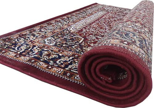 Prince Carpets Kashmiri Supersoft Wool Blend Persian Carpet for Living Room Bedroom Dining Room Hall with 15mm Thickness Non Slip Washable Carpet Maroon Color 9 x 12 feet