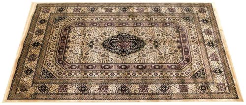 Prince Carpets Supersoft Kashmiri Silk Luxury Persian Design Anti Skid Backing Washable Carpets for Living Room Bedroom Drawing Room Hall Home Cream Color 4 x 6 feet