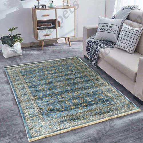 Prince Carpets Supersoft Kashmiri Silk Luxury Persian Design Anti Skid Backing Washable Carpets for Living Room Bedroom Drawing Room Hall Home Cream Color 6 x 9 feet