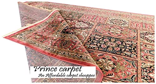 Prince Carpets Supersoft Kashmiri Silk Luxury Persian Design Anti Skid Backing Washable Carpets for Living Room Bedroom Drawing Room Hall Home Pink Color 9 x 12 feet
